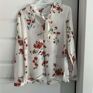 Forever 21 Floral Blouse - Cream with Red and Green